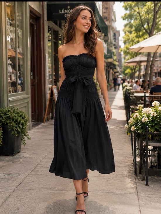 Moon River Dresses & Skirts - Moon River Smocked Strapless Black Midi Dress